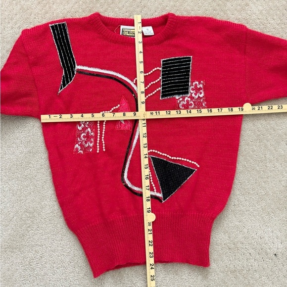 GLITZ by UNIT (Vtg)Red Knit Abstract Sequin 80s Geometric Beads Sweater-Size Med - Picture 6 of 6